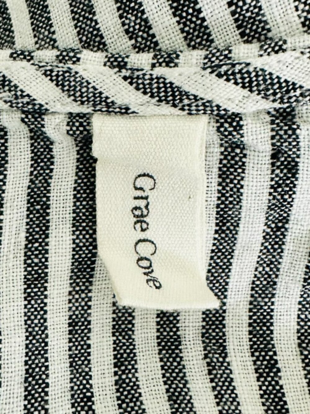 Grae Cove Women's Size L Striped Linen Elastic Waist Black White Midi Dress - Picture 5 of 8